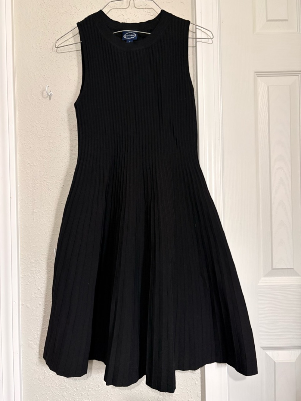 Ribbed Sleeveless Black Flared Mini Dress by Escada